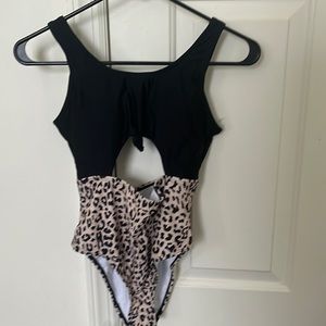 Black and Tan cheetah print one piece swimsuit from shein size 13-14 years old